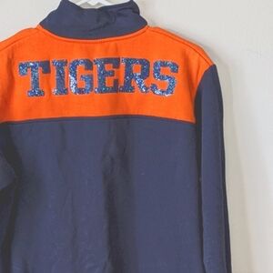 Detroit tigers Women's  1/4 zip sweatshirt. Royal blue and bright orange Detroit